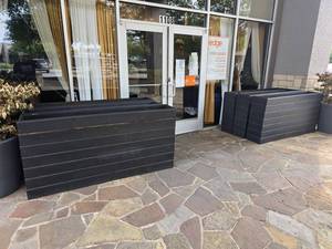 lot 82 image: Lot of 6 Tongue & Groove Black Wooden Rectangular Planters.  Makes for a great privacy wall.  Each measures 72 x 36 x 12