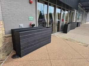 lot 83 image: Lot of 6 Tongue & Groove Black Wooden Rectangular Planters.  Makes for a great privacy wall.  Each measures 72 x 36 x 12