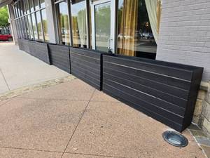 lot 84 image: Lot of 7 Tongue & Groove Black Wooden Rectangular Planters.  Makes for a great privacy wall.  Each measures 72 x 36 x 12