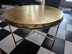 lot 89 image: Gold Metal Fold Away Round Coffee Table