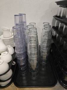 lot 51 image: Lot of Misc Drinkware.  Includes 35 Glass Etched Pint Glasses & 20 Clear Poly Cups