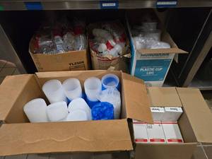 lot 120 image: Large Lot of Restaurant To-Go Containers & Straws.  Includes everything pictured.
