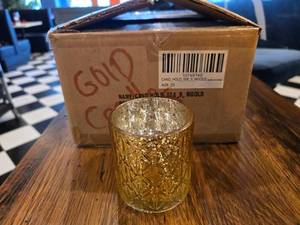 lot 231 image: Lot of 6 Distressed Gold Mercucry Glass Look Candle Holders