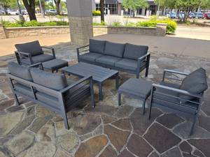 lot 3 image: 7 Piece Grey Patio Set w Nesting Foot Rests