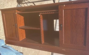 lot 34 image: Desk with 2 cabinets slide out for easy access for key board and printer, 296021