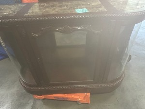 lot 45 image: Marble top curio cabinet (VITRENE), CURVED FRONT,   front glass door 365516,  ORNATE