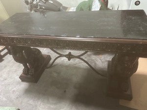 lot 1 image: Ornate hall table winged lions on both ends, MARBLE TOP 336222