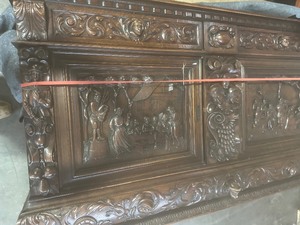 lot 3 image: German hand carved hutch 2 piece beautiful very detailed in carving - ( 1st pic base, 2nd pic is top) DIMENSIONS IN DESCRIPTION   $$$$$$