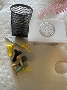 lot 158 image: misc. lot of household items - CLOCK, PUSHPINS PLUS