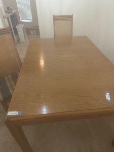 lot 11 image: DINING TABLE ( BLONDE WOOD) PLUS 1 LEAF  &   4 CHAIRS  XS THE $$$$