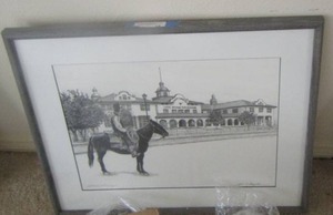 lot 15 image: black and white horse photo size unknown  GLASS IN FRAME HAS CRACKS