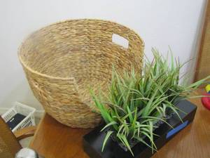 lot 141 image: wicker basket, dcor black plant