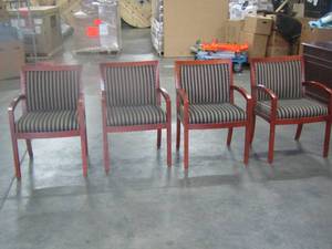 lot 71 image: 4 wooden framed stripped chairs in great condition