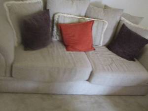 lot 10 image: beautiful couch, comes with various throw pillows