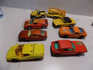lot 194 image: MATCHBOX - SUPERFAST 1970S #33 DATSUN 128X, #51 CITRON  S. M. #27 LAMBORGHINA, #5  MERCEDES 350SLK, #3 MOONTEVEDI HAI, # 62 RENAULT 17TL,   GLIDING CLUB SLEET IN SNOW TP-7 W GLIDER TRANSPORT