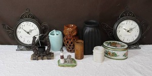 lot 21 image: tea pot clocks owl oil warmerlight house figureand more see pic