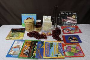 lot 29 image: Mixed lot with kids books the canister with pig on it by yoder brothers has a chip as seen in picturescorn on the cob holdersand more see pictures