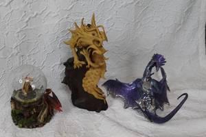 lot 50 image: 3- collectible Dragon figurine one is wood  see all pictures