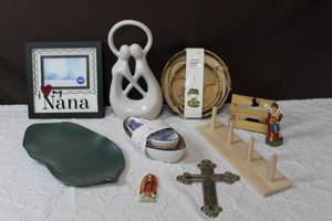 lot 70 image: I my Nana framewhite family sculpt dancingtiered hanging basketleaf plate and more see pictures