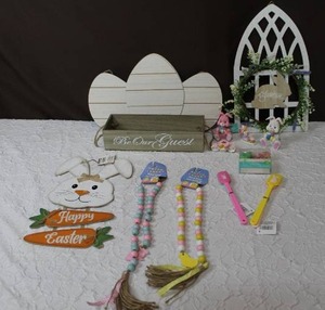 lot 78 image: Easter lot wood signs and decor and bunny figurines and more see pictures