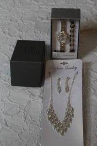 lot 83 image: Time and tru crystal accents watch and necklace and earring set