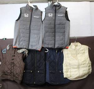 lot 96 image: vests ranging in sizes xs to small brands like Mclaren HondajusticeJ.Crew and joy lab