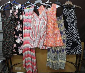 lot 121 image: Lot of dresses ranging in sizes from small to large brands like irisfresh brewedmissionEnfocusspeed control new york