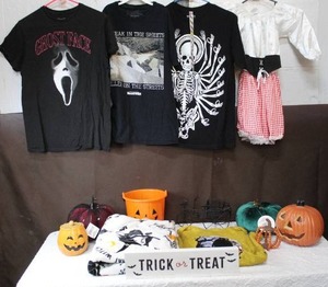 lot 134 image: Halloween lot with shirts throw blanket and some decor