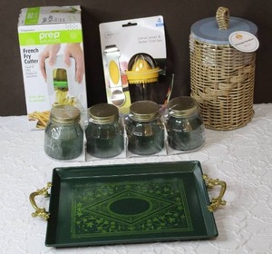 lot 145 image: French fry cutter tinted glass jarsjuicer and zester tool and more see pictures