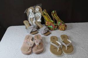 lot 162 image: Flip flops and high heels ranging in sizes 5 12 -7