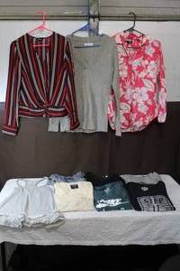 lot 165 image: Lot of blouses and shirts mix of brands like expressAbercrombie & fitchtommy BahamaNike Calvin Kleinconverse and more ranging in sizes small to large