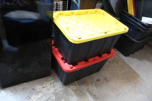 lot 235 image: 2-27 gallon totes this one is( 2X the bids)