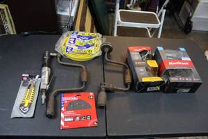 lot 293 image: Hand drills  sand paper and smart key lock and door handles and more see pictures
