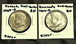 lot 3 image: Two (2) Silver 1964-D Kennedy Half-Dollars - Almost Uncirculated (AU)&nbsp