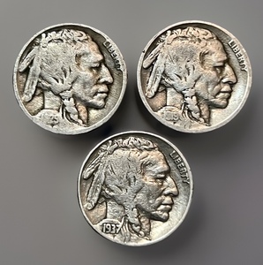 lot 11 image: Three (3) Buffalo Nickels - 1919, 1929-D, &amp 1937