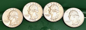lot 16 image: Four (4) 1958-64 Silver Quarters (Bid is times the quantity of 4)