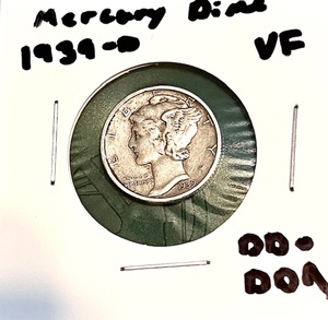 lot 21 image: 1939-D SilverMercury Dime (VF) - Plus, DDODDR