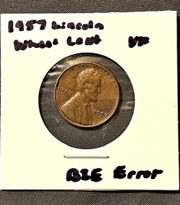 lot 29 image: 1957 Lincoln Wheat Cent W BIE Error (Extra I between B &amp E)