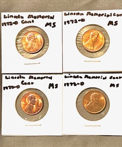 lot 32 image: Four (4) UncirculatedMint State (MS) 1972-D&nbsp Lincoln Memorial Cents