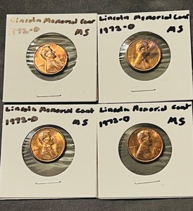 lot 35 image: Four (4) UncirculatedMint State (MS)1972-D Lincoln Memorial Cents