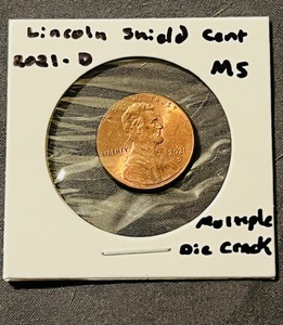 lot 39 image: 2021-D Lincoln Shield Cent WMultiple Die Cracks