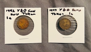 lot 43 image: Two RARE Young Bros. &amp Ohio Co. Coal Scrip Tokens 19421947 Van, W. VA.&nbsp (Bid is times the quantity of 2)