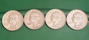 lot 56 image: Four (4) 1962-64 Silver Washington Quarters (Bid is times the quantity of 4)