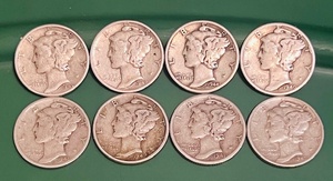 lot 62 image: Eight (8) VF Silver Mercury Dimes (Bid is times the quantity of 8)