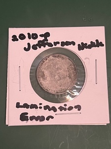 lot 78 image: 2010-P Jefferson Nickel - Lamination Error