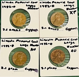 lot 81 image: Four (4)1982-D Lincoln Memorial Cent - Large Number 3.1 Gram Copper