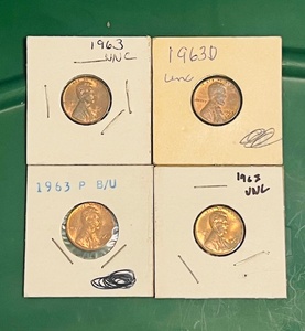 lot 85 image: Four (4) Uncirculated 1963 Lincoln Memorial Cents