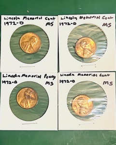 lot 87 image: Four (4) Mint State (MS) 1972-D Lincoln Memorial Cents