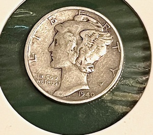 lot 97 image: 1940 Silver Mercury Dime W Double Die Reverse Error