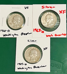 lot 101 image: Three (3) Silver 1960s Washington Quarters (Bid is times the&nbspquantity of 3)